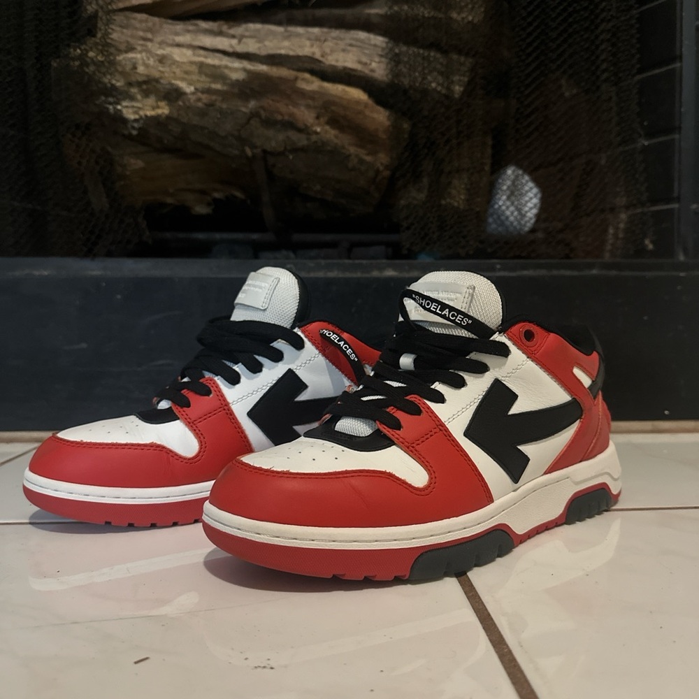 Off-White Red and Black Sneakers Retro Style